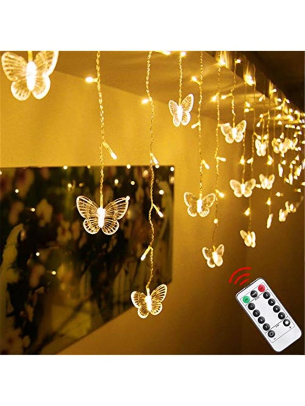 Butterfly Curtain LED Warm White Fairy String Lights USB Remote Room Decor
